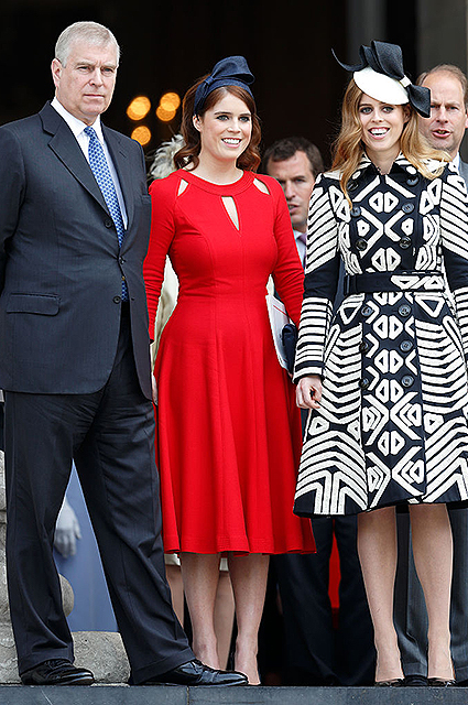 LONDON, UNITED KINGDOM - JUNE 10: (EMBARGOED FOR PUBLICATION IN UK NEWSPAPERS UNTIL 48 HOURS AFTER CREATE DATE AND TIME) Prince Andrew, Duke of York, Princess Eugenie and Princess Beatrice attend a national service of thanksgiving to mark Queen Elizabeth II's 90th birthday at St Paul's Cathedral on June 10, 2016 in London, England. (Photo by Max Mumby/Indigo/Getty Images)