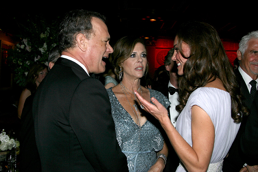 LOS ANGELES, CA - JULY 9:  Catherine, Duchess of Cambridge (R), Tom Hanks and Rita Wilson attend the BAFTA "Brits to Watch" event held at the Belasco Theatre on July 9, 2011 in Los Angeles, California.  (Photo by Matt Baron-Pool/Getty Images)